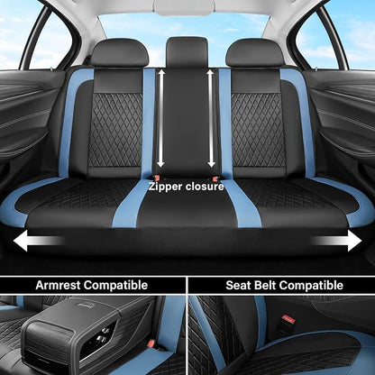 Coverado Universal Leather Seat Covers Full Set for 5 Seats – Waterproof, Durable All-Weather Protector for SUV, Pickup Truck, Sedan, Blue&Black