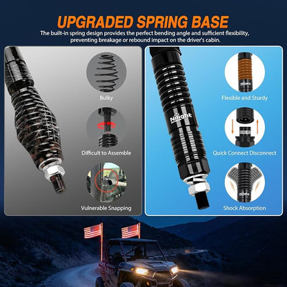 Nilight LED Whip Light 2PC 5FT Spiral RGB Antenna Whips with Spring Base, App/Remote Control DIY Chasing Patterns Brake & Reverse Turn Signal Lights for Side by Side ATV UTV RZR Can-Am Buggy Jeep