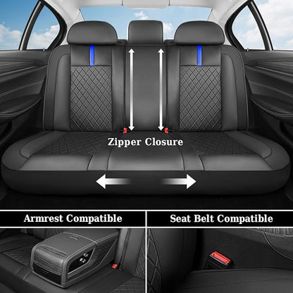 Coverado Full Set Car Seat Covers, Waterproof Front Seats Back Seat Cover, Leather Seat Covers Non-Slip Seat Protectors Universal Fit for Most Cars (Black-Blue)