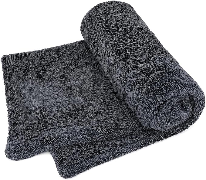 1200GSM Microfiber Car Drying Towel, Double-Twist Loop, Ultra-Absorbent, Quick-Dry, Lint- & Streak-Free, Scratch-Safe, for Car Wash & Detailing (1 Pack) (Dark Grey, 16" x 24")