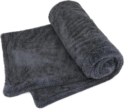 1200GSM Microfiber Car Drying Towel, Double-Twist Loop, Ultra-Absorbent, Quick-Dry, Lint- & Streak-Free, Scratch-Safe, for Car Wash & Detailing (1 Pack) (Dark Grey, 16" x 24")