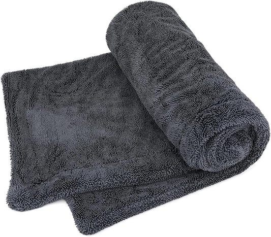 1200GSM Microfiber Car Drying Towel, Double-Twist Loop, Ultra-Absorbent, Quick-Dry, Lint- & Streak-Free, Scratch-Safe, for Car Wash & Detailing (1 Pack) (Dark Grey, 16" x 24")