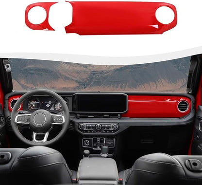 Center Console Dashboard Decorative Panel Trim Cover Kit Compatible with 2024-2026+ Jeep Wrangler JL JLU & Jeep Gladiator JT(Red)