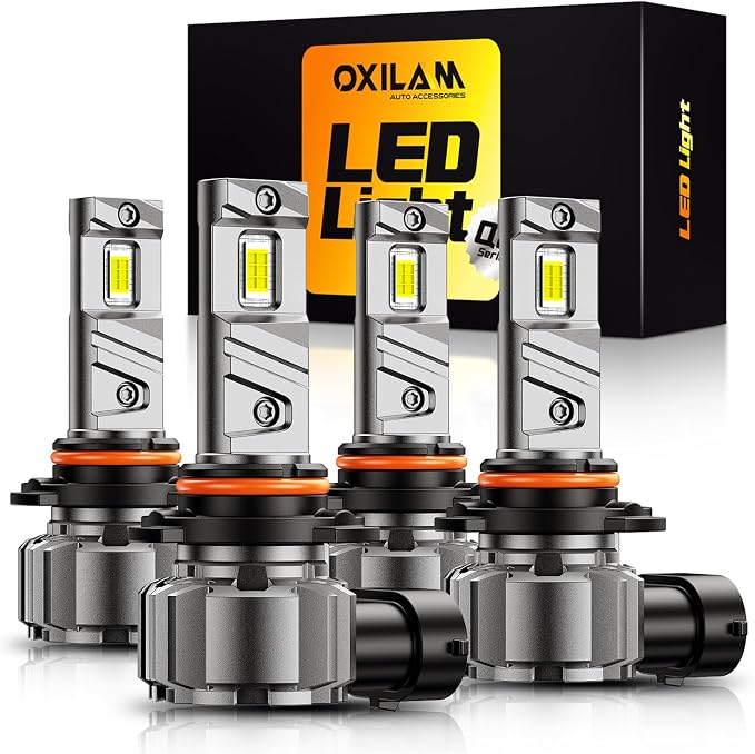OXILAM 9005 9006 LED Light Bulb - 900% Brighter 6500K Cool White, Anti-Flicker, 60000Hrs Lifespan, HB3 HB4 LED Light Compatible with Cars Trucks SUVs, Pack of 4