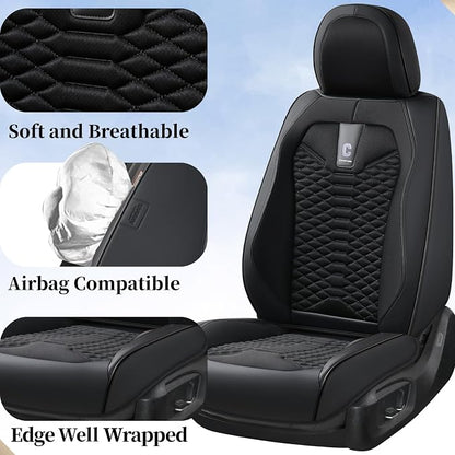 Coverado Car Seat Covers Full Set, 5 Seats Universal Seat Covers for Cars, Breathable Fabric& Faux Leather Auto Seat Cushions, Front and Rear Seat Protectors Fit for Most Sedans SUV Truck, Black