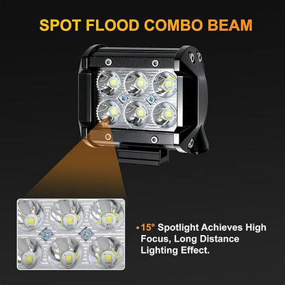 LED Light Bar 2PCS 36W 4 Inch Flood Spot Combo LED Work Light Pods Triple Row Work Driving Lamp with 12 ft Wiring Harness kit - 2 Leads