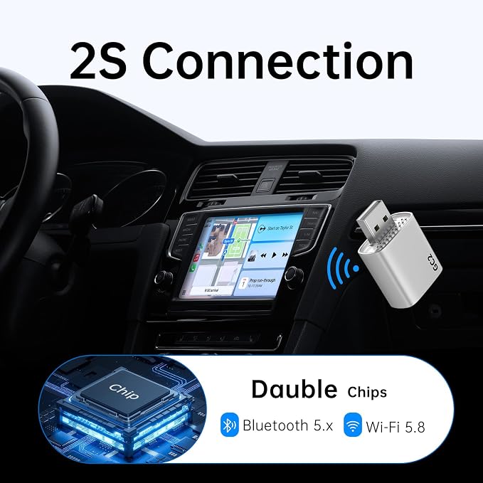 Wireless CarPlay Adapter for iPhone - Stable Connection Plug & Play Convert Wired to Wireless for iOS 10+ and Cars from 2016 USB A/USB C