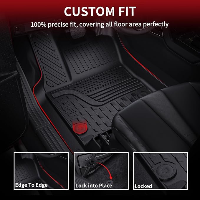 LASFIT Floor Mats 2025 2026 for Ram 1500 Crew Cab Without Rear Under-Seat Factory Storage Bucket Seat (Not for Quad Cab), All Weather TPE Custom Fit Car Mats Floor Liners 1st & 2nd Row, Black
