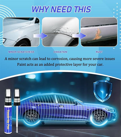 White Car Paint Touch Up Pen, Touch Up Paint for Car with Varnish Clear Coat Pen 2pcs, Car Scratch Repair Pen, Lasting Auto Scratch Remover, Quick and Easy Fix Vehicles Chip Rim Scuff Repair