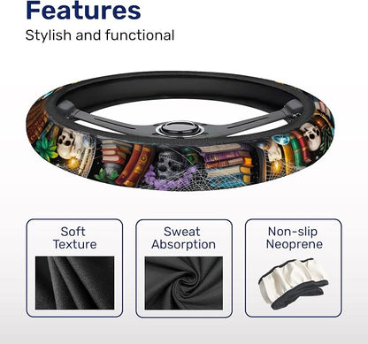 GENANY Reading Books Steering Wheel Cover, Non Slip Polyester Car Wheel Protector for Car SUV Truck, Universal 15 Inch