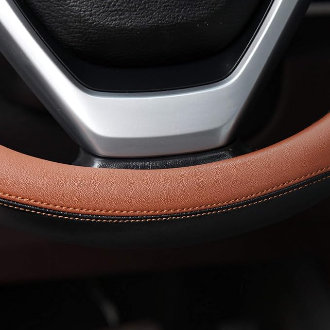 Valleycomfy Microfiber Leather Steering Wheel Cover Large-Size for F150 F250 F350 Ram 4Runner Tacoma Tundra Range Rover Model S X with 15 1/2 inches-16 inches Outer Diameter (Brown)