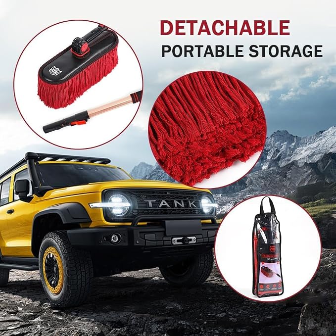 Car Cleaning Supplies Duster, Exterior Scratch Free with Wax Cotton Hair, Dust Brush with Extendable Telescoping Handle to Remove Dust Pollen for RV Truck Motorcycle, Gifts for Men Women