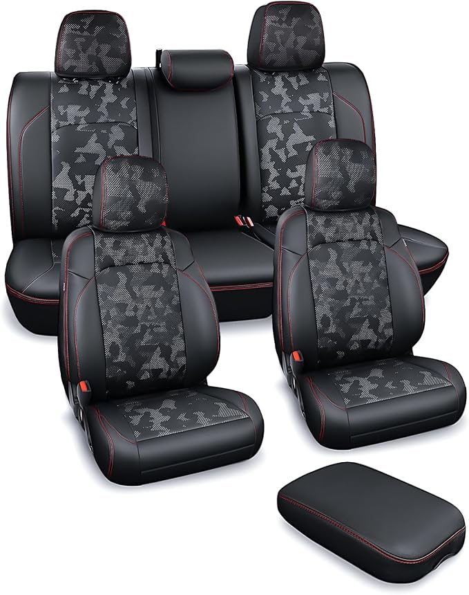 Carlimeki Leather Seat Covers Custom Fit for Tacoma Gen 3rd (2016-2023) Double & Crew Cab, for SR, SR5, Limited, TRD Pro, TRD Sport, TRD Off-Road, Trail Special Edition - Fully Covered