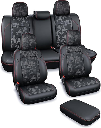 Carlimeki Leather Seat Covers Custom Fit for Tacoma Gen 3rd (2016-2023) Double & Crew Cab, for SR, SR5, Limited, TRD Pro, TRD Sport, TRD Off-Road, Trail Special Edition - Fully Covered