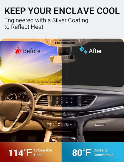 Proadsy 2026 Upgrade Front Windshield Sun Shade Foldable Sunshade Protector Custom Fit 2018-2024 Buick Enclave Accessories