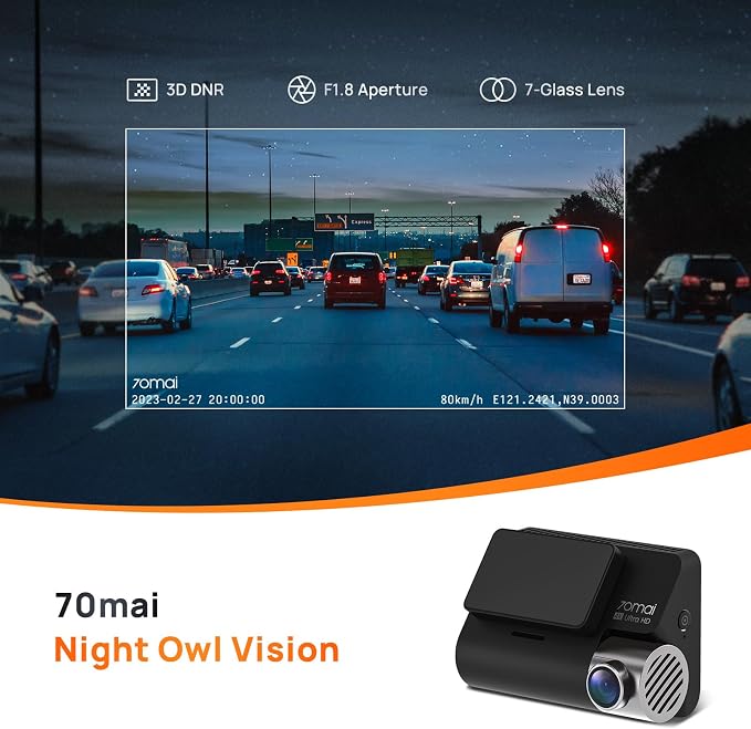 【A800S+UP02 Hardwire Kit】 70mai 4K Dash Cam A800S, Front and Rear, Super Night Vision with Sony IMX415, 3'' IPS LCD, Built in GPS, 70mai Hardwire Kit, Parking Mode, ADAS, Loop Recording