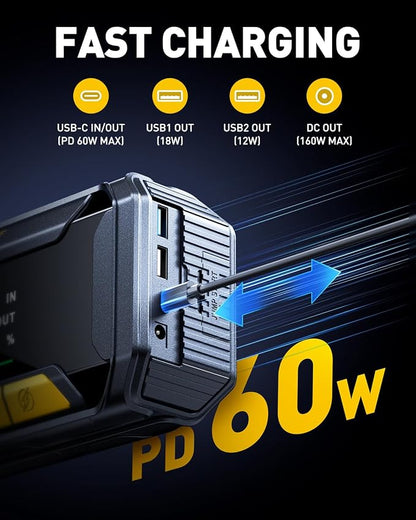 AUXITO 8000A Portable Jump Starter for All Gas/12L Diesel, 20000mAh Car Battery Booster Jump Pack, Jump Box for Car with 60W Fast Charging, LCD Screen Display, 700LM LED Light