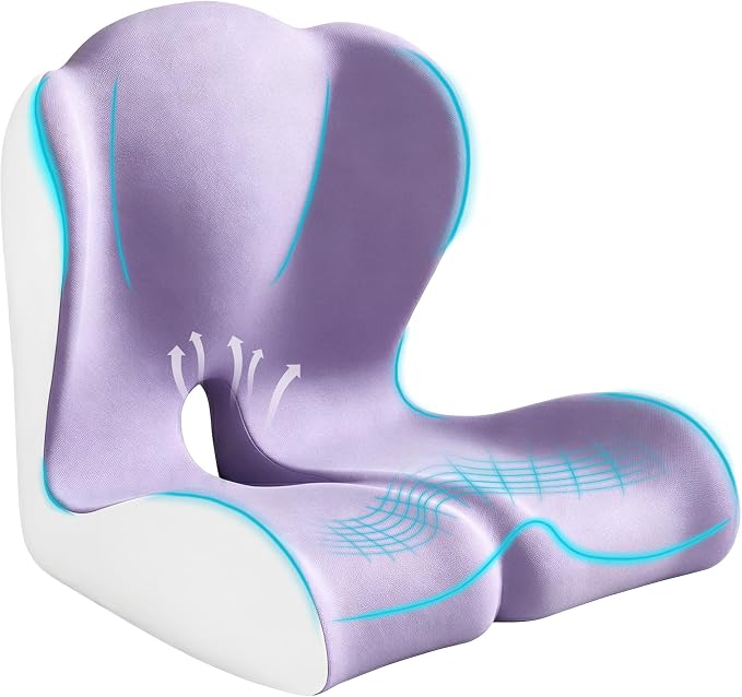 Seat Cushion for Office Chair and Car – L-Shaped Ergonomic Seat Cushions for Stability & Anti-Slip, Orthopedic Cushion for Sciatica, Back & Tailbone Pain Relief,Purple & Light Gray