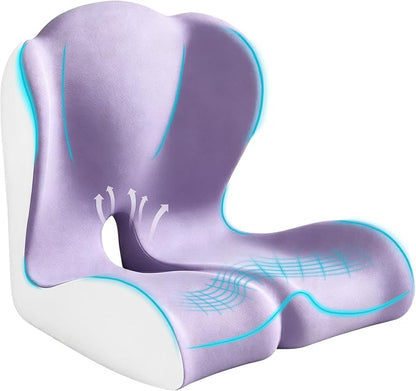 Seat Cushion for Office Chair and Car – L-Shaped Ergonomic Seat Cushions for Stability & Anti-Slip, Orthopedic Cushion for Sciatica, Back & Tailbone Pain Relief,Purple & Light Gray