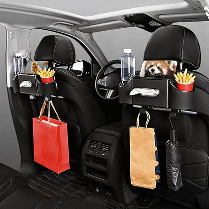 Back Seat Car Organizer,4 in 1 Multifunctional Car Back Seat Storage Box with Drink Cup Holder Tissue Box, for Hold Phone,Snacks, Drinks, Handbag-Black