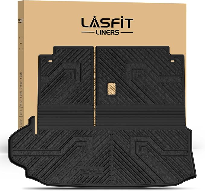 LASFIT Cargo Mat for Toyota Highlander 2026-2020, All Weather TPE Custom Fit Cargo Liner for Highlander Accessories, 2025 Highlander Trunk&Backrest Mats(Fit Without Subwoofer, Fit 7&8 Seats)