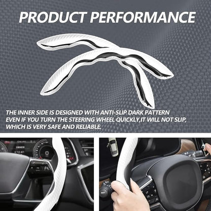 2pcs Universal Fit Carbon Fiber Steering Wheel Cover, Anti-Skid Steering Wheel Cover/Segmented Steering Wheel Protector/Car Interior Accessories (White)