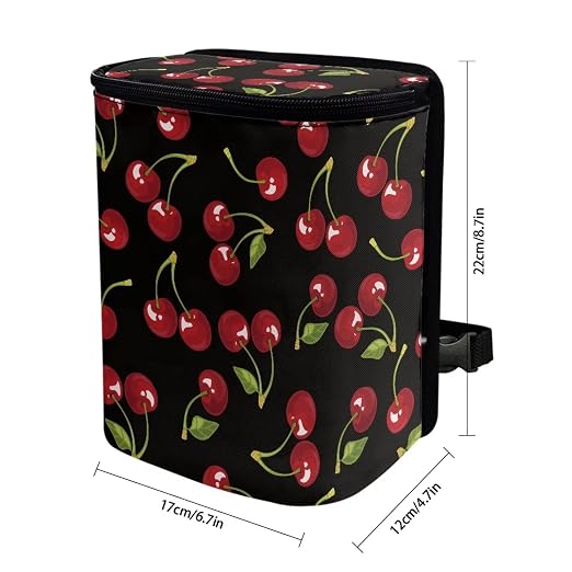 Talayituse Black Cherry Pattern Car Trash Can with Lid, Leak Proof Auto Trash Bag Hanging Vehicle Garbage Can Multipurpose Storage Container for Back Seat Road Trip