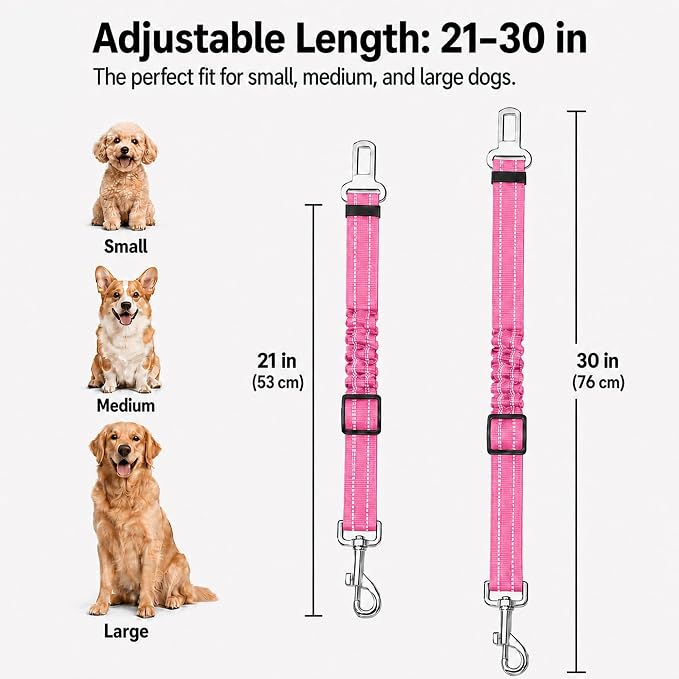 Dog Seat Belt 2Pcs, Retractable Pet Car Harness, Adjustable Dog SeatBelts for Vehicle, Nylon Pet Safety with Elastic Bungee