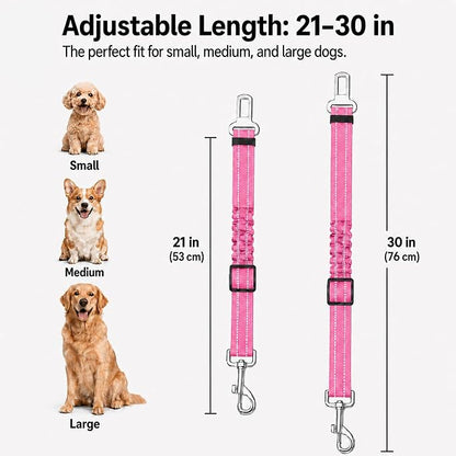 Dog Seat Belt 2Pcs, Retractable Pet Car Harness, Adjustable Dog SeatBelts for Vehicle, Nylon Pet Safety with Elastic Bungee
