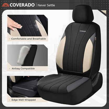 Coverado Car Seat Covers Full Set, Waterproof Automotive Seat Protectors 5 Seats,Beige Driver Protectors Universal Fit for SUVs, Trucks, Sedans,Car Accessories