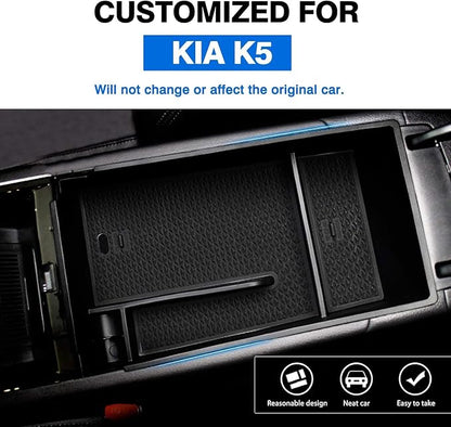 Autorder Center Console Organizer for 2021 2022 2023 2024 2025 2026 Kia K5 GT Line Accessories Armrest Storage Box Secondary Insert Tray with Black Mat