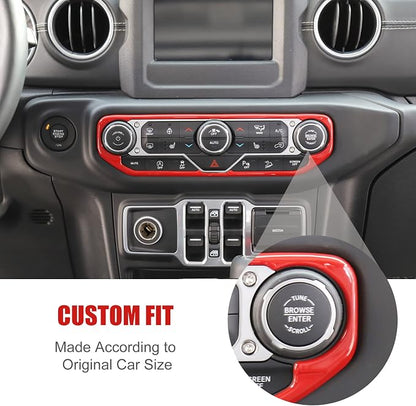 RT-TCZ Air Conditioning Dashboard Center Console Control Trim Panel Cover Interior Accessories Decoration Trim Kit for 2018 2019 2020 2021 2022 Jeep Wrangler JL JLU & Jeep Gladiator JT(Red)
