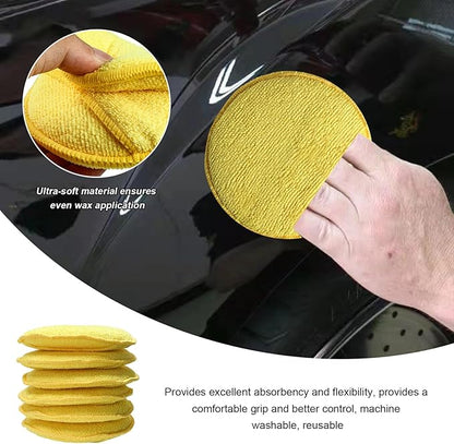 8PCS Microfiber Wax Applicator Pads, 5 Inch Round Car Wash Sponge Cleaning Tools with Finger Pocket, Scratch-Free Ultra-Soft Foam Bulk for Fine Polishing Detailing Waxing (Yellow)