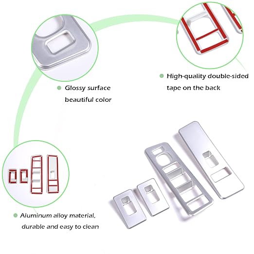 Inner Window Switch Panel Cover for Hummer H2 2003-2007,Window Lift Switch Cover Interior Button Trim Kit,1 Set of 4,Interior Accessories (Silver)