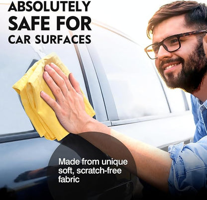 ARTIPOLY Premium Shammy Towel for Car Drying 2pk (26”x17”)-Super Absorbent Chamois Towel-Reusable shamies Towels for Cars, Bathroom,Pets, Dust Remove, No Spots/Streak/Scratch, Large, Yellow&Blue