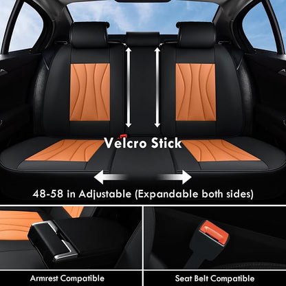 Coverado Seat Covers Full Set, Leather Car Seat Covers, Waterproof Seat Covers for Cars, Front and Back Seat Covers, Car Seat Protectors Car Seat Cushions Universal Fit for Most Cars, Black&Brown