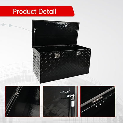 48''Inch Aluminum Truck Tool Box Truck Bed Toolbox Truck Trailer Chest Box Trailer Underbody Storage Organizer Waterproof Square Storage Organizer w/Lock & Keys Black(‎48" Lx24''x24'')