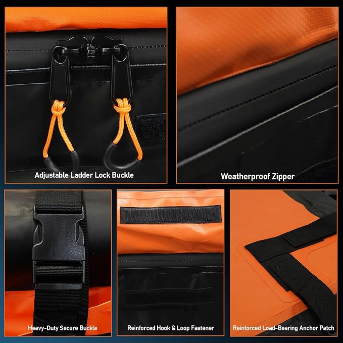 21 Cubic Feet Rooftop Cargo Carrier Bag, Waterproof Heavy Duty Car Roof Bag for SUV Pickup Truck with/Without Roof Racks, Travel Camping Roof Top Luggage Storage with Anti-Slip Mat (Black Orange)