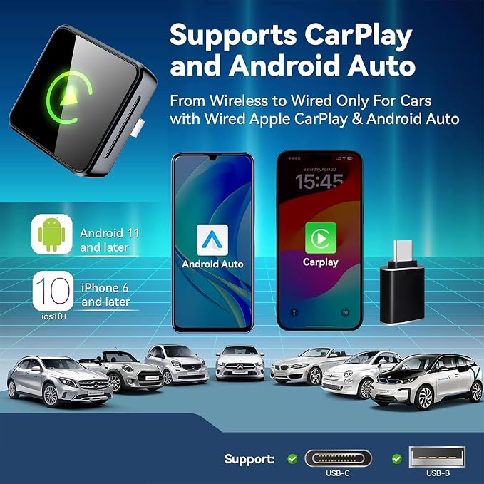 Wireless CarPlay Adapter 2026 Upgraded, 2-in-1 Adapter Converts Wired to Wireless Dongle, 5GHz WiFi Auto-Connection, Plug & Play for Cars with Factory Wired CarPlay/Android Auto (Grey)