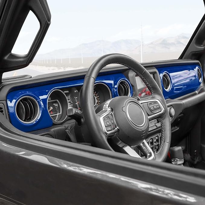 for JL Dashboard Decorative Panel Cover, Center Console Trim Cover Kit Compatible with 2018-2023 Jeep Wrangler JL JLU & Jeep Gladiator JT(Blue)