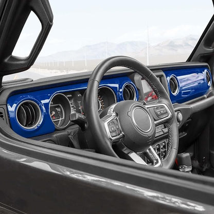 for JL Dashboard Decorative Panel Cover, Center Console Trim Cover Kit Compatible with 2018-2023 Jeep Wrangler JL JLU & Jeep Gladiator JT(Blue)