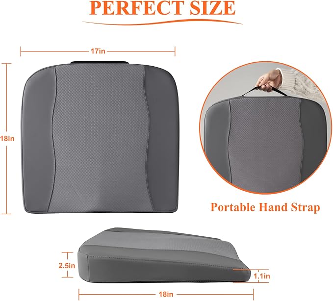 Lofty Aim Car Seat Cushion, Comfort Memory Foam Car Cushions for Driving - Sciatica & Lower Back Pain Relief, Driver Seat Pillow for Auto, Office Chair, Wheelchair - Dark Grey