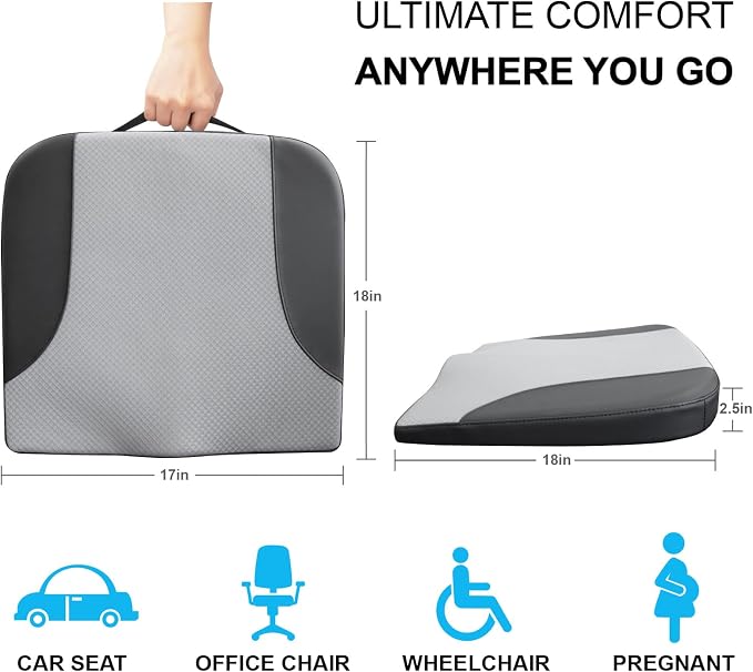 Allaboutsla Car Seat Cushion, Car Seat Cushions for Driving with Comfort Memory Foam - Sciatica & Back Pain Relief, Suitable for Car, Truck, Office Chair (Black&Gray)