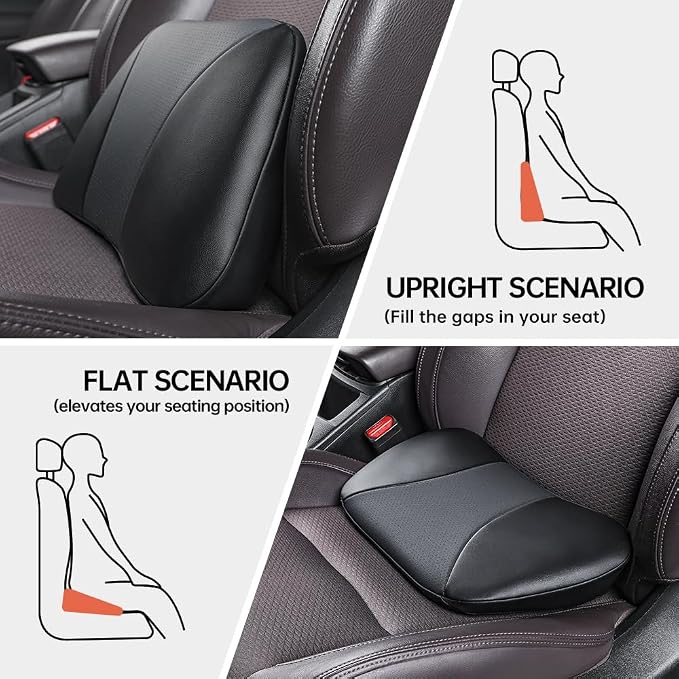 1p Memory Foam Lumbar Support Pillow for car Lower Back Pain Relief - Back Cushion for Driving, Chair Support for Car-Office Chair（Black）