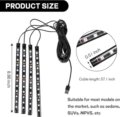 Car LED Strip Light, 12V 48 LED Interior Atmosphere Lights Under Dash Ambient Night Light, Universal Auto Interior Decorative Lamp with USB Port, Truck SUV Car Accessories (Blue, USB)