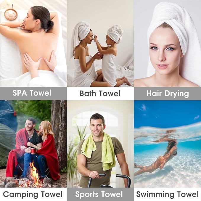 JML Microfiber Bath Towels, Bath Towel Set (6 Pack, 27" x 55") - Extra Absorbent and Fast Drying,Multipurpose Microfiber Towel for Bath, Beach, Pool, Sports, Yoga - Grey