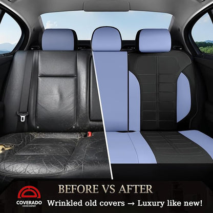 Coverado Leather Seat Covers Full Set Automotive Front and Back Seat Covers Waterproof Car Seat Cushion Protector Universal Fit for Most Cars SUV Trucks, Blue&Black