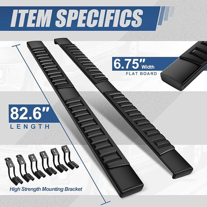 Auto Dynasty Running Boards Compatible with 2007-2021 Toyota Tundra Crew Max, Stainless Steel Side Step Rail Nerf Bars, 6.75" Step Bars, Black