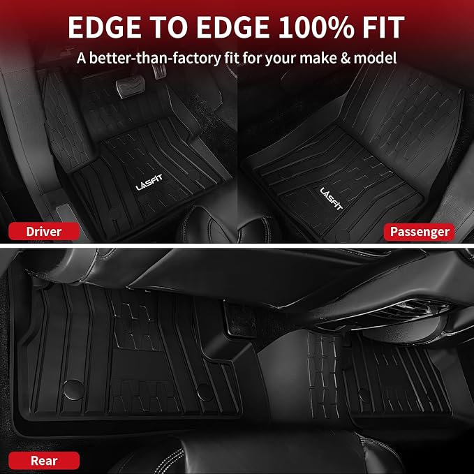 LASFIT Floor Mats for 2015-2019 Lincoln MKC, Custom Fit All Weather TPE Floor Liners, Full Coverage Front & 2nd Row 3-Pcs Set, Black