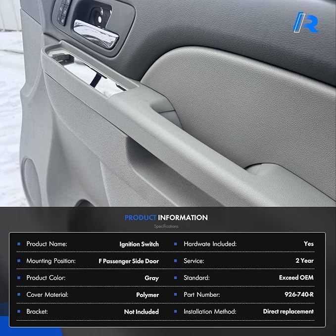 Door Panel Armrest Repair Fit for Chevy Silverado Suburban Tahoe Avalanche | Fit for GMC Sierra Yukon 2010-2014 | Fits Door Panel with Release Handle Above Armrest | Front Right Passenger Side | Gray